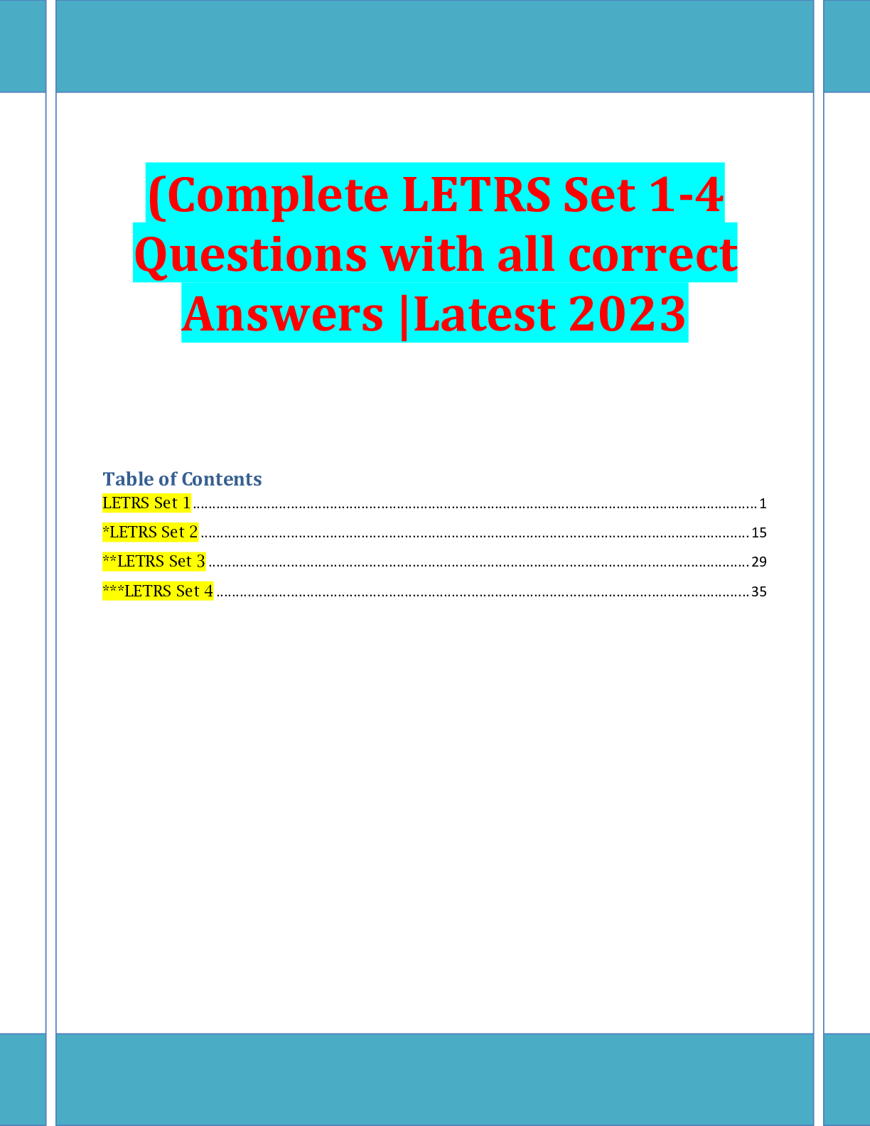 Preview image for (Complete LETRS Set 1-4 Questions with all correct Answers |Latest 2023